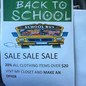 Back to school special 20% off clothing and shoes over $20